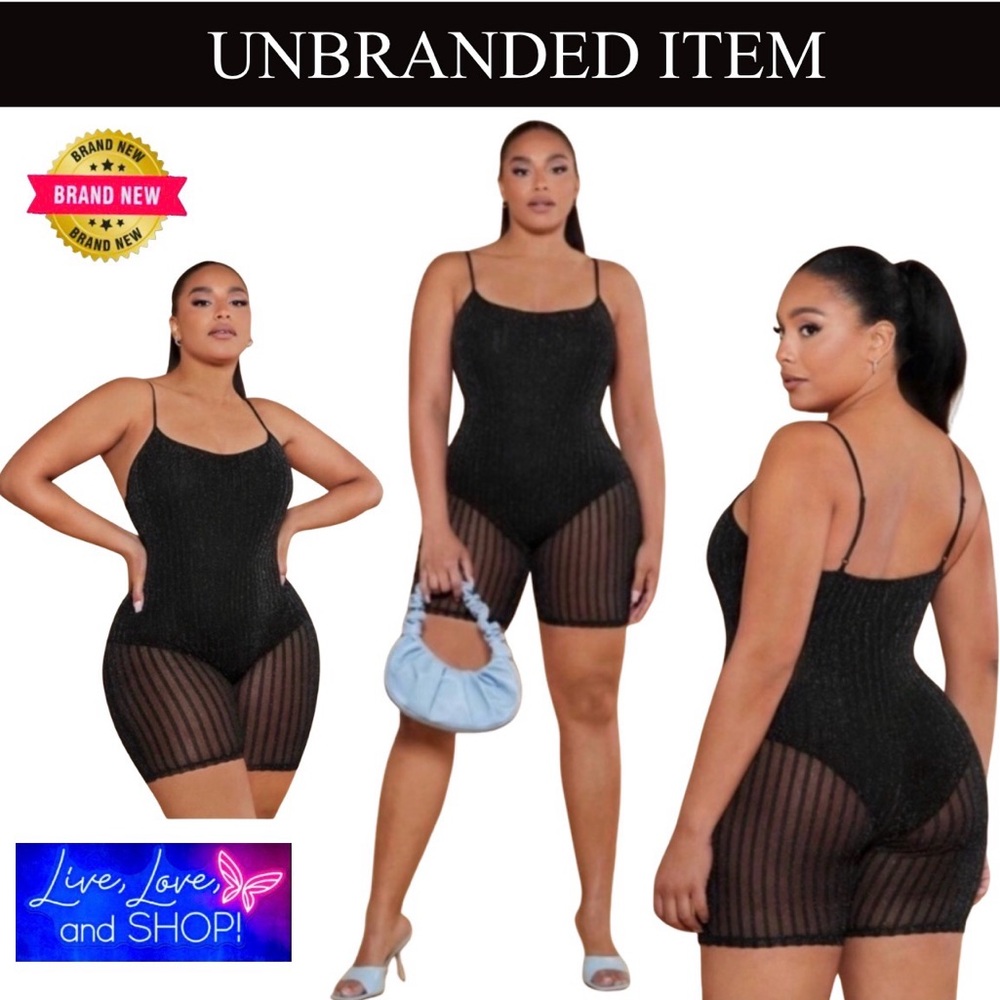 Plus Mesh Spaghetti Strap Bodycon Romper, NWOT
